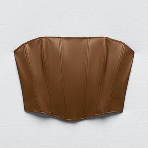 ZARA FAUX LEATHER CORSET TOP BROWN CARAMEL REF. 2257/322 | Sz: Small | EUC